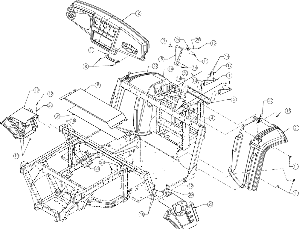 Body Panel Diagram and Parts List for WT747EFI (37AM486M010)(2018) Cub Cadet Lawn Tractor Accessories